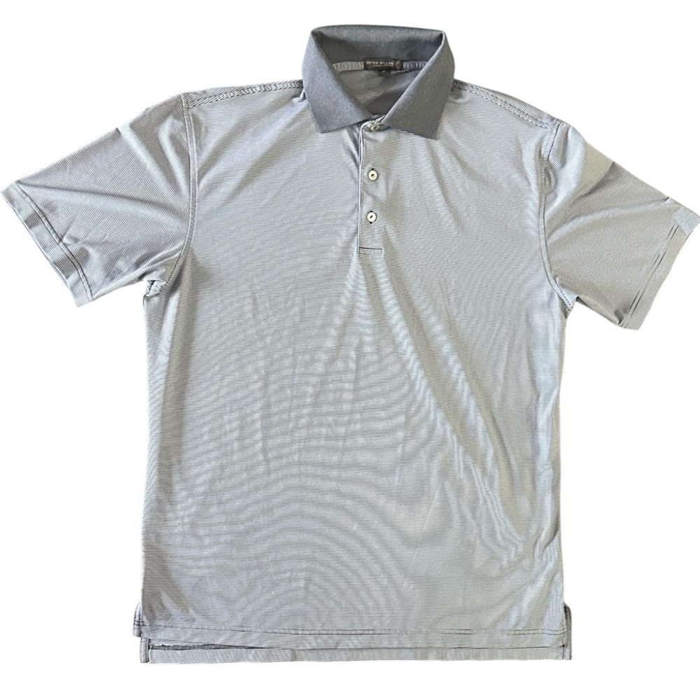 Peter Millar Summer Comfort Micro Stripe Contrast Collar Golf Polo Grey Medium